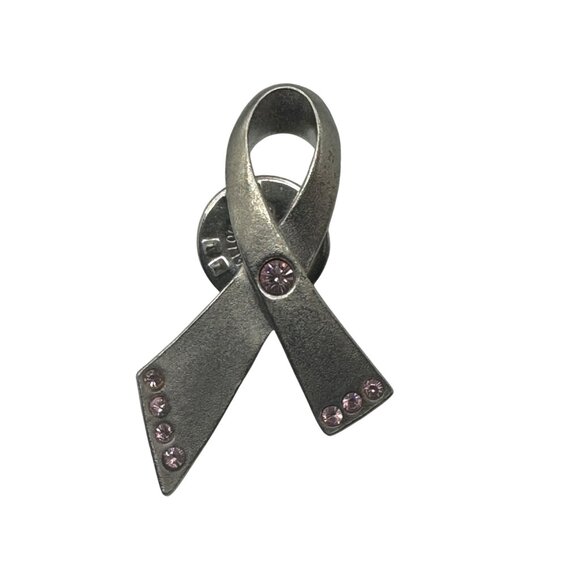 Avon Pink Ribbon Breast Cancer Awareness Brooch Metal Pink Rhinestones Pinback - Picture 1 of 2